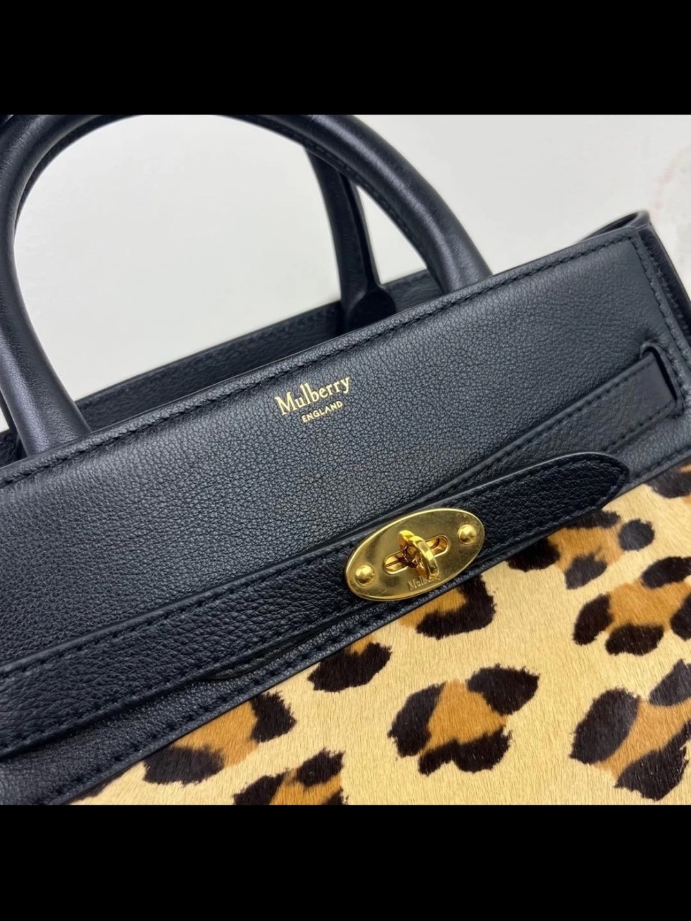Mulberry Black & Leopard Print Satchel with Gold Hardware - Picture 7 of 11